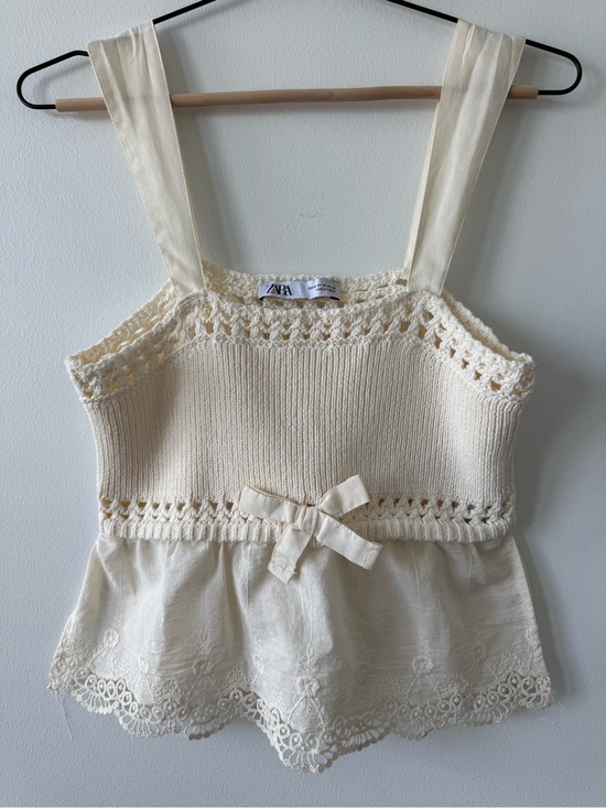 Zara Tops - Zara Babydoll Cropped Cotton Crochet Tank